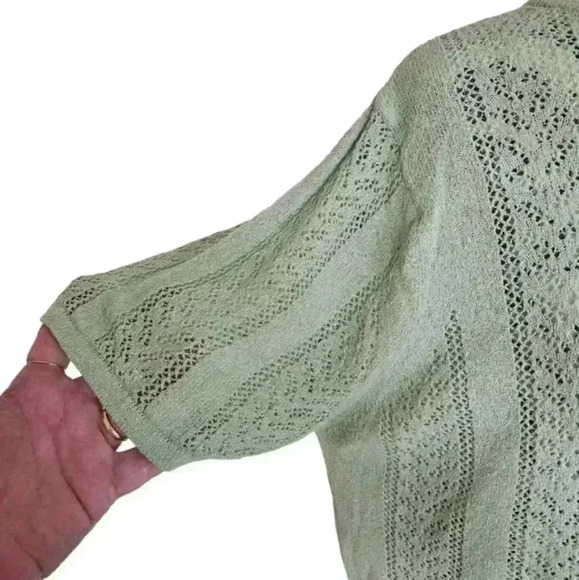 Laura Ashley Short Sleeve Lace Jumper Vintage 1997 Green Pointelle  Women's XL - Picture 6 of 10